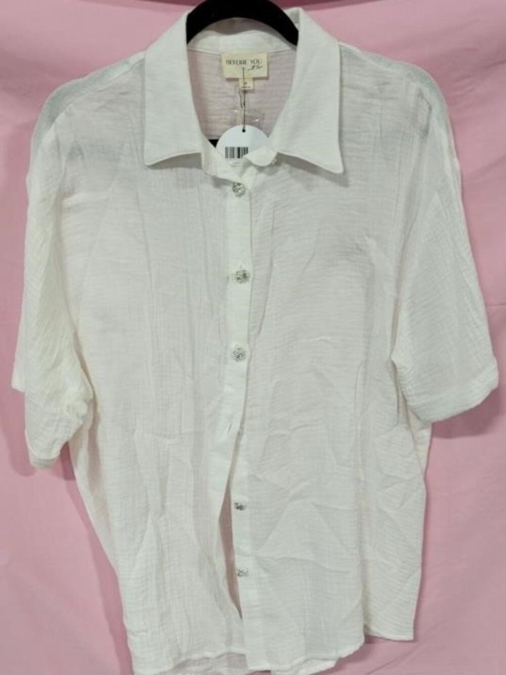 BEFORE YOU WHITE GAUZE BUTTON TUNIC - M
